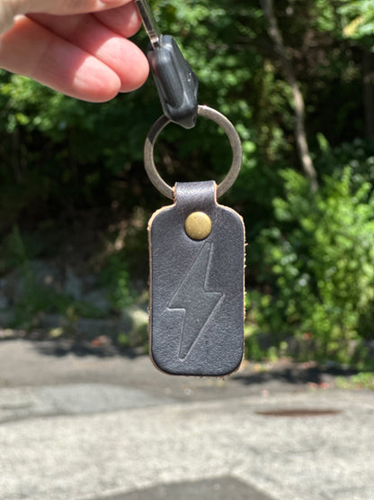 A&J Cycles Bolt Leather Keychain - Black