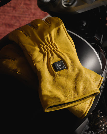 Motone Forno Heated Motorcycle Goatskin Leather Riding Gloves - Yellow