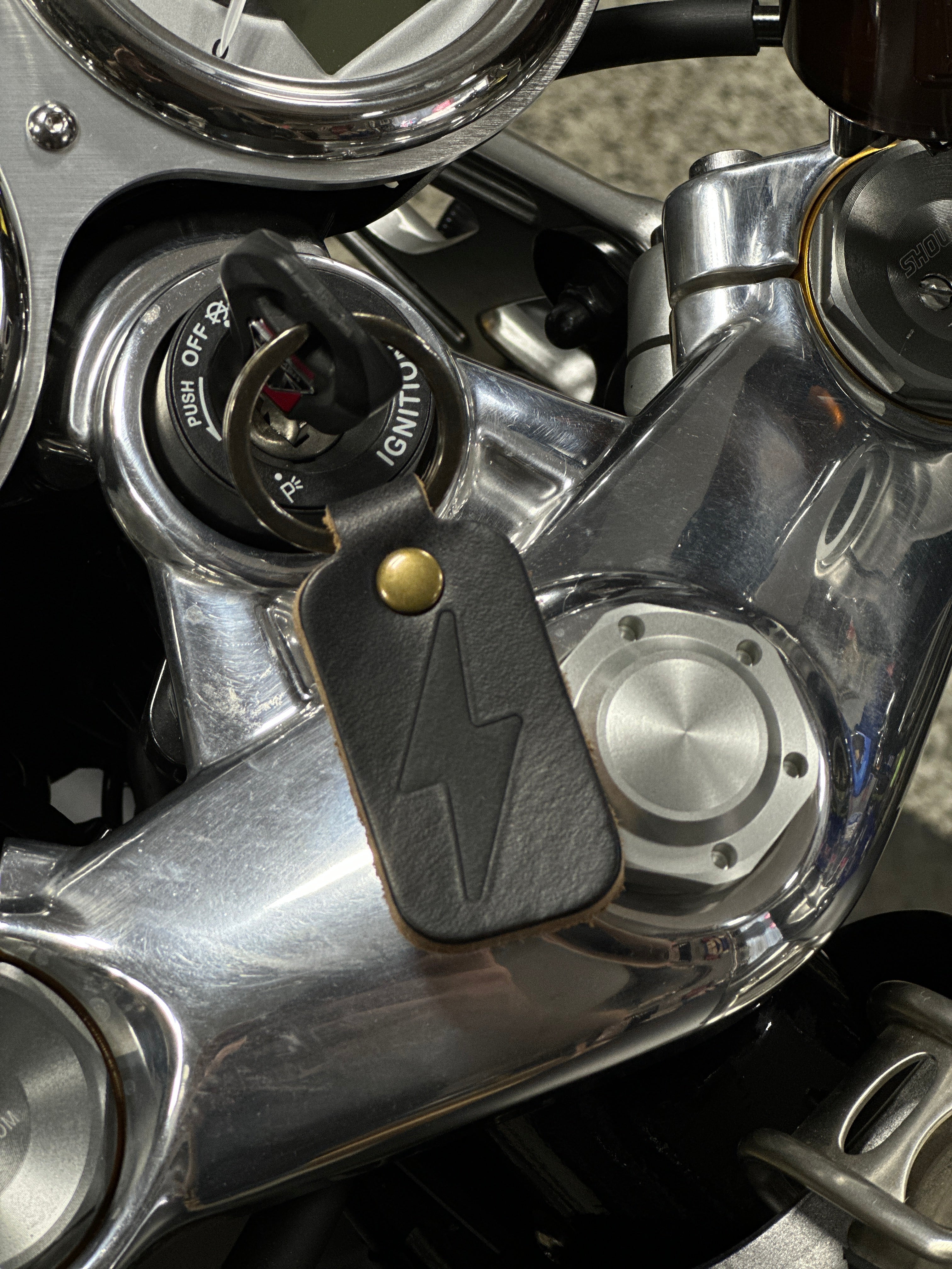 A&J Cycles Bolt Leather Keychain - Black
