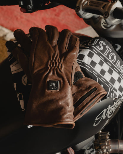 Motone Forno Heated Motorcycle Goatskin Leather Riding Gloves - Brown