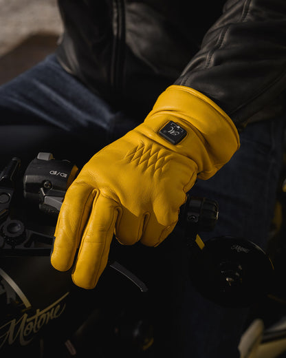 Motone Forno Heated Motorcycle Goatskin Leather Riding Gloves - Yellow