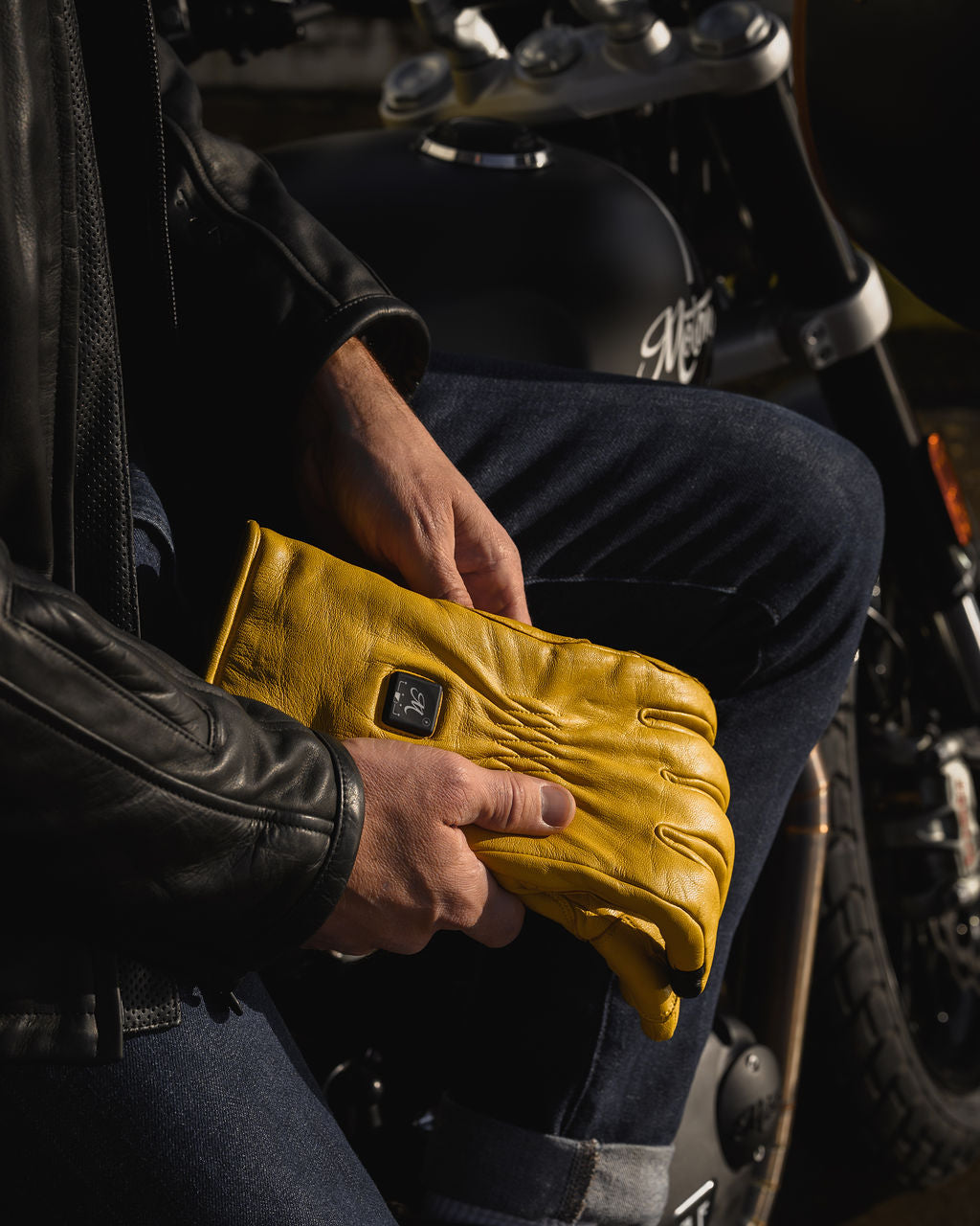 Motone Forno Heated Motorcycle Goatskin Leather Riding Gloves - Yellow