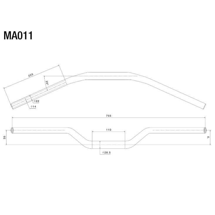 Rizoma MA011B Handlebars - Black - 1 1/8” bars