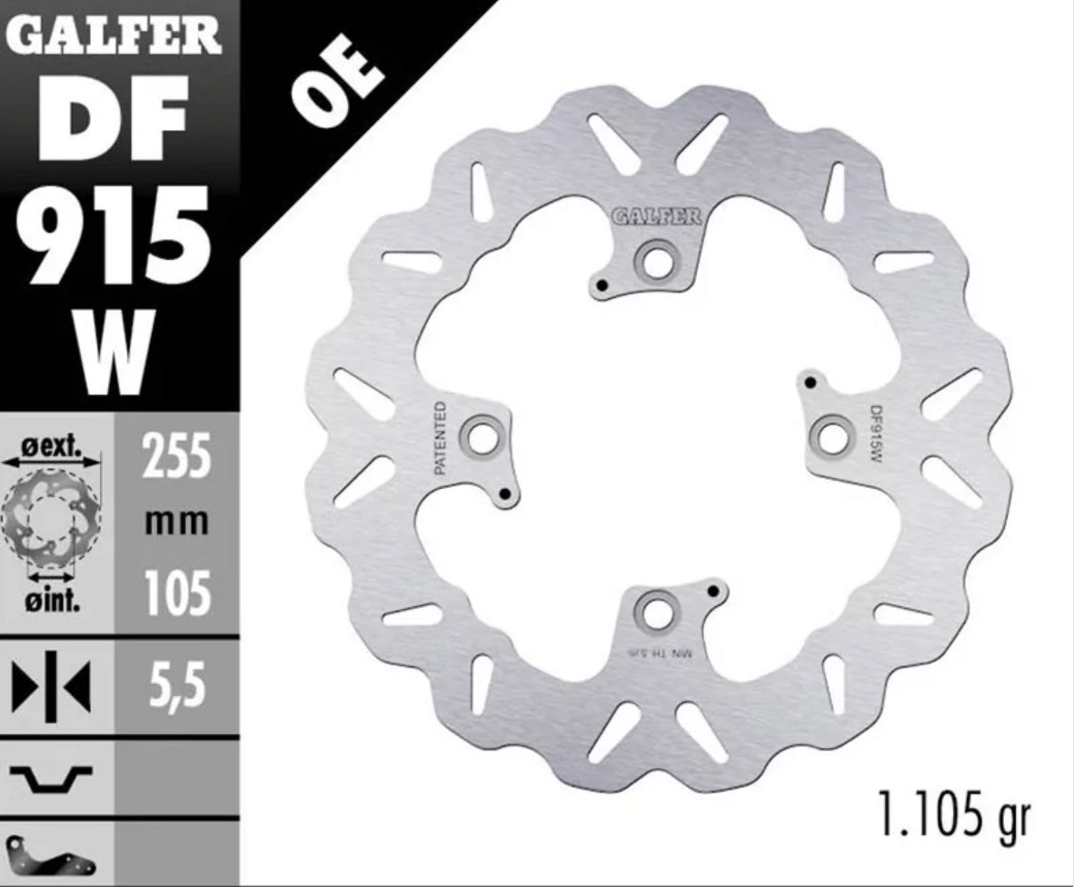 Galfer Wavy Rotor - Rear - 2016+ Bonneville T100/T120, Bobber, Street Twin, Speed Twin 900, Street Scrambler 900 - DF915W