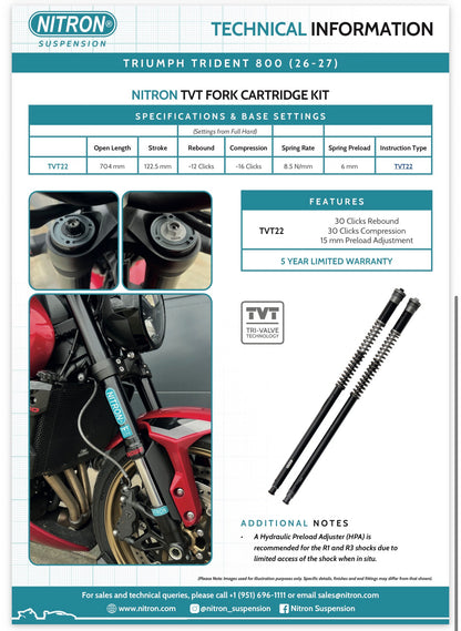 Nitron TVT 22MM Cartridge Kit - Triumph Trident 800 2026+