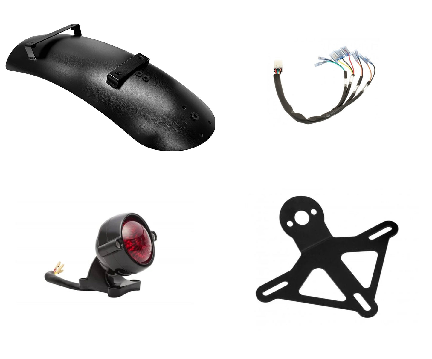 Motone HIGH-TAIL Custom Short Rear Fender Bundle with light, harness and plate mount - Black - 2016+ Triumph Modern Classics