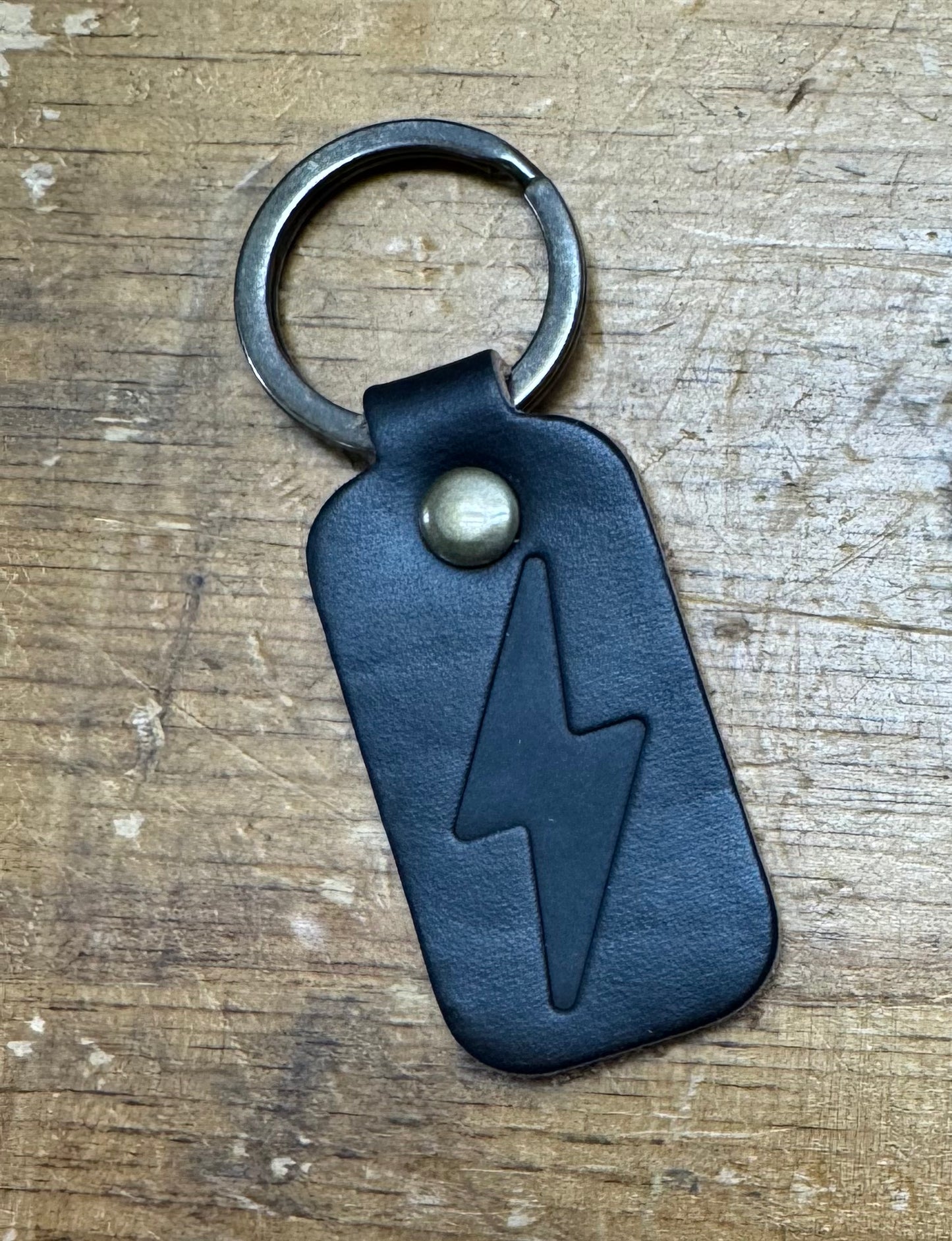 A&J Cycles Bolt Leather Keychain - Black