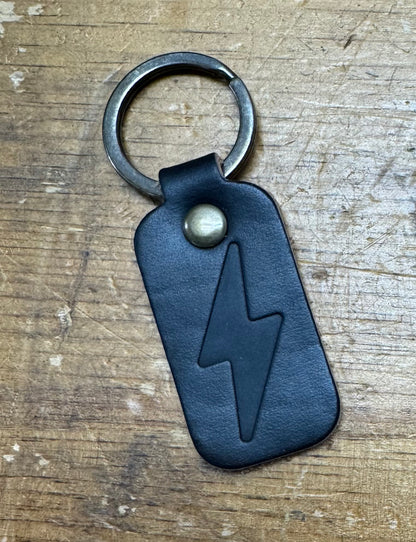 A&J Cycles Bolt Leather Keychain - Black