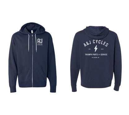 A&J Cycles Logo Zip Up Hoodie - Slate Blue