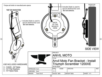 Anvil Moto Steel Radiator Fan Bracket - Triumph Scrambler 1200 X / XE / XC