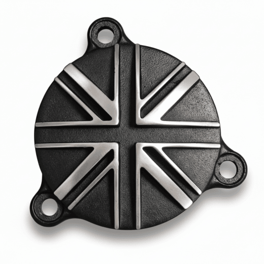 Motone Royal Enfield 350 Oil Filter Cover - Union Jack - Black with Silver fins