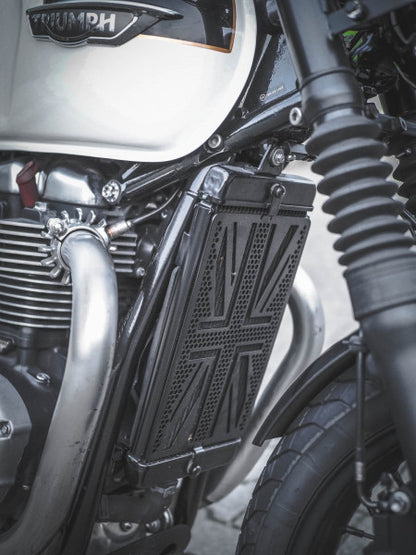 ClassicBike Raisch Radiator Cover - Union Jack - Triumph Speed Twin, Thruxton, T100, T120, Street Twin, Street Scrambler