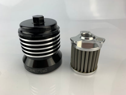 PC Racing Flo Billet Reusable Oil Filter - Black w/ Polished Fins - Triumph Twins and Triples PCS1BC