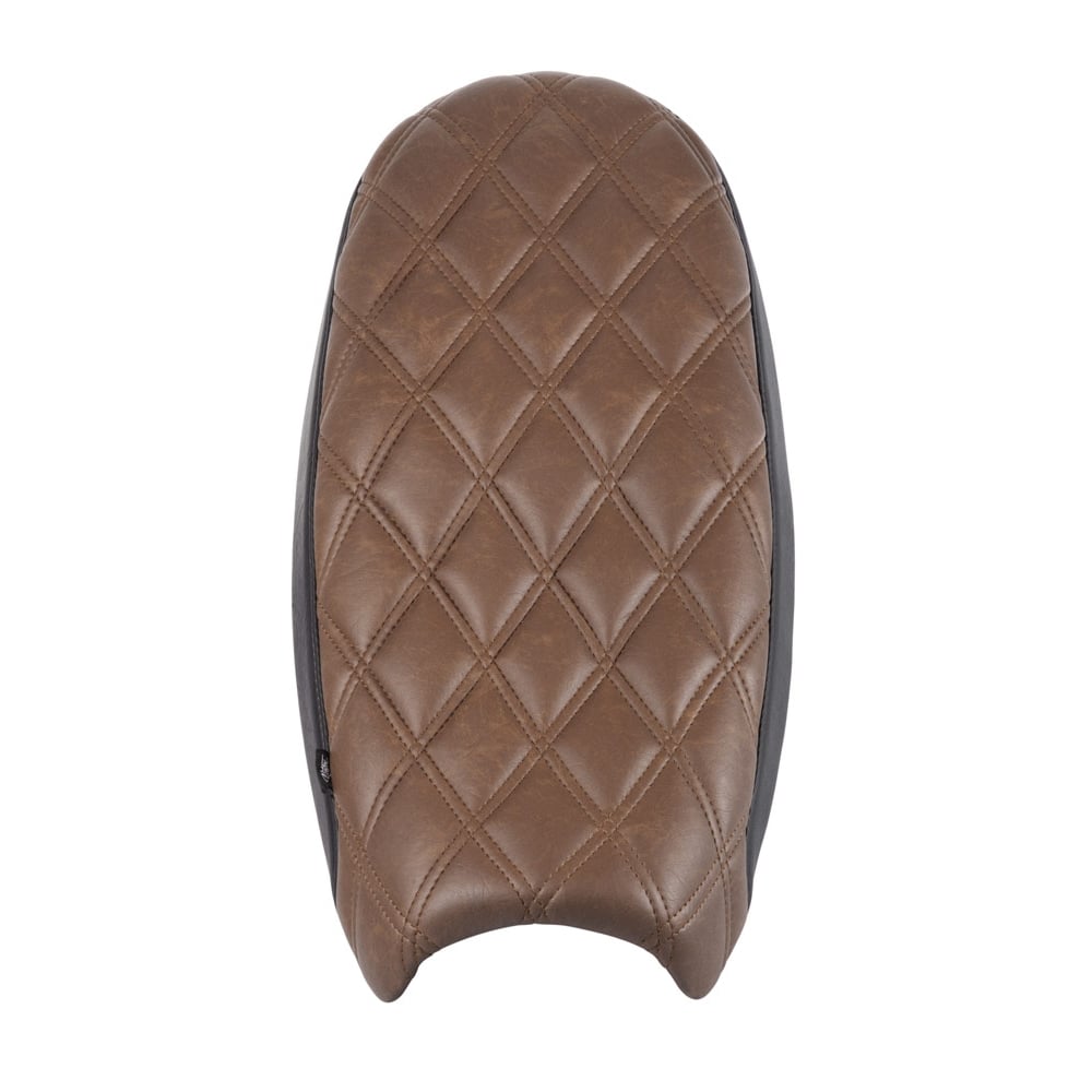 Motone Dual Comfort Seat - Diamond Back - Black and Brown - Air Cooled Triumph Bonneville, Thruxton, Scrambler