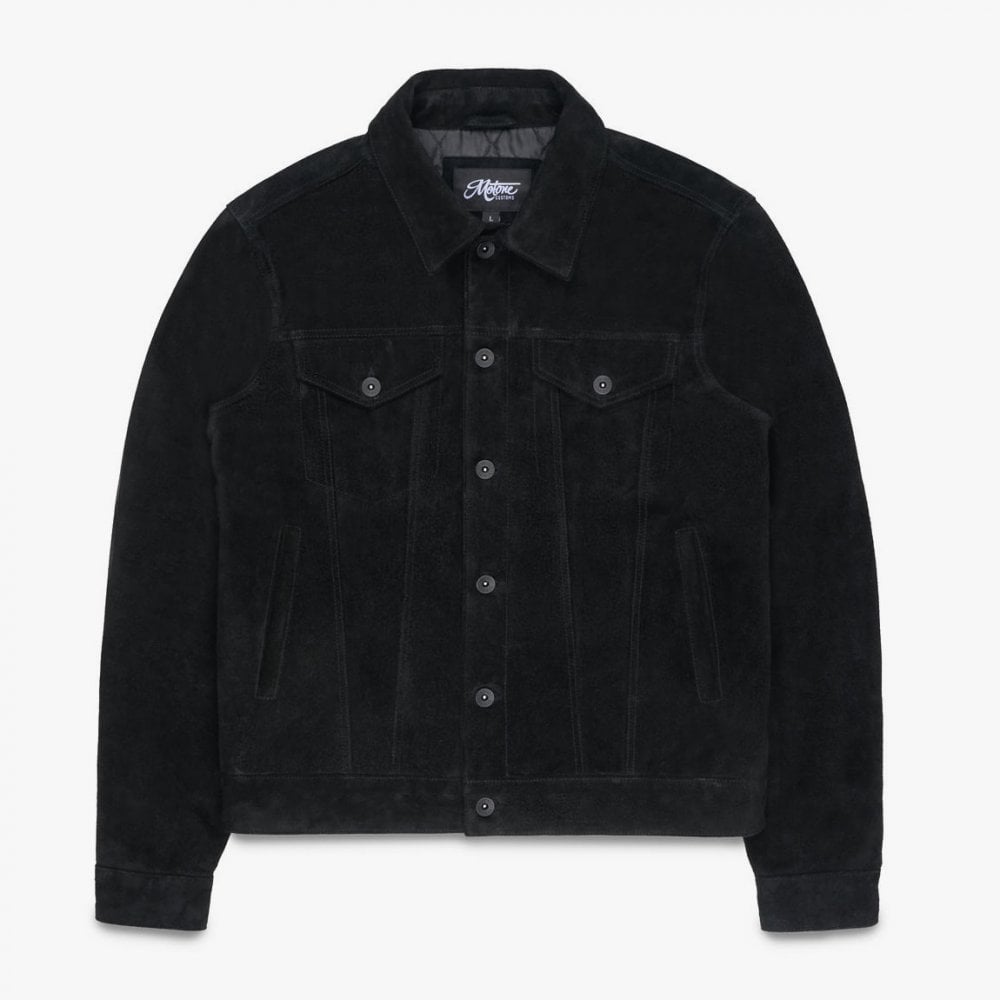 Motone Roughneck Reverse Suede Trucker Jacket - Black