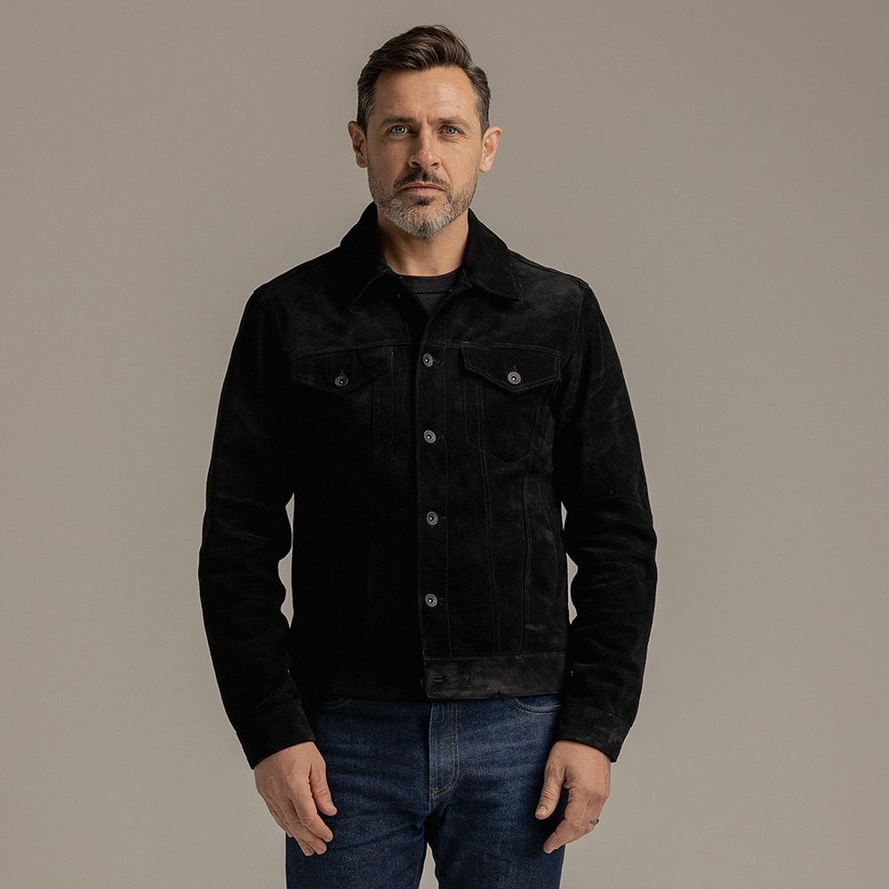Motone Roughneck Reverse Suede Trucker Jacket - Black