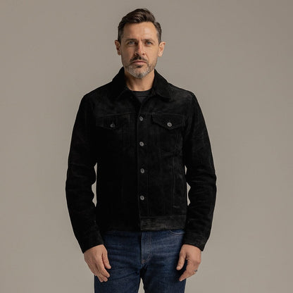 Motone Roughneck Reverse Suede Trucker Jacket - Black