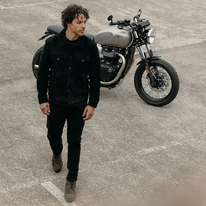 Motone Roughneck Reverse Suede Trucker Jacket - Black