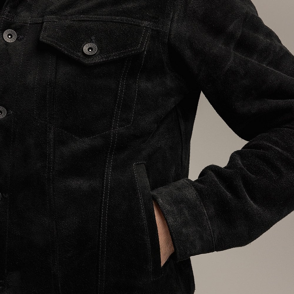 Motone Roughneck Reverse Suede Trucker Jacket - Black