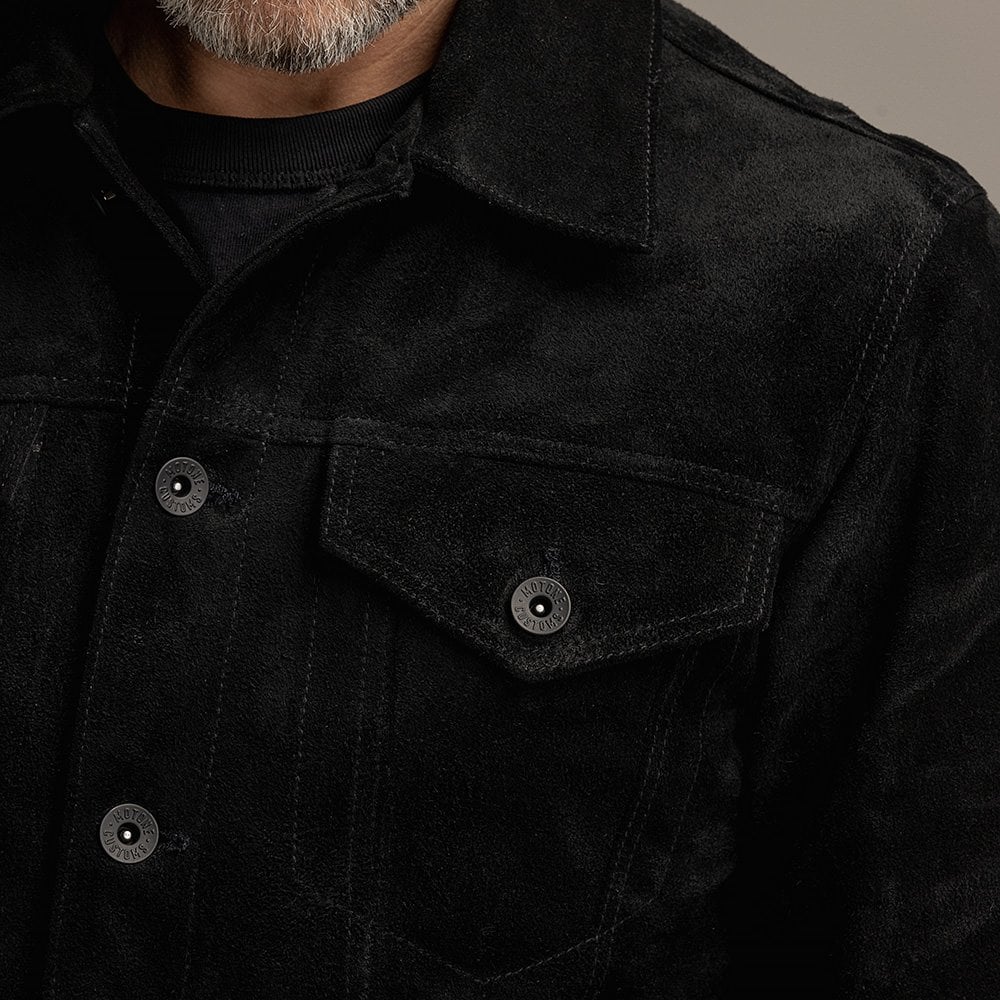 Motone Roughneck Reverse Suede Trucker Jacket - Black