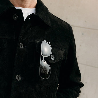 Motone Roughneck Reverse Suede Trucker Jacket - Black