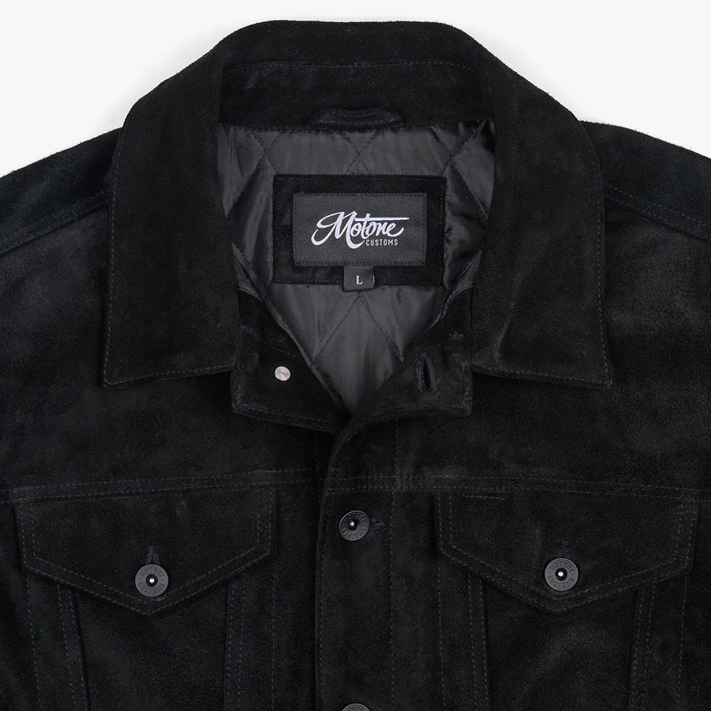 Motone Roughneck Reverse Suede Trucker Jacket - Black