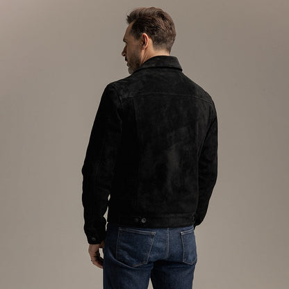 Motone Roughneck Reverse Suede Trucker Jacket - Black