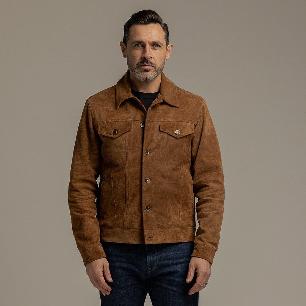 Motone Roughneck Reverse Suede Trucker Jacket - Otter Brown