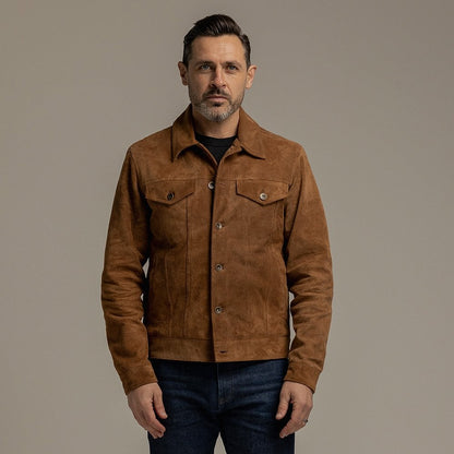 Motone Roughneck Reverse Suede Trucker Jacket - Otter Brown