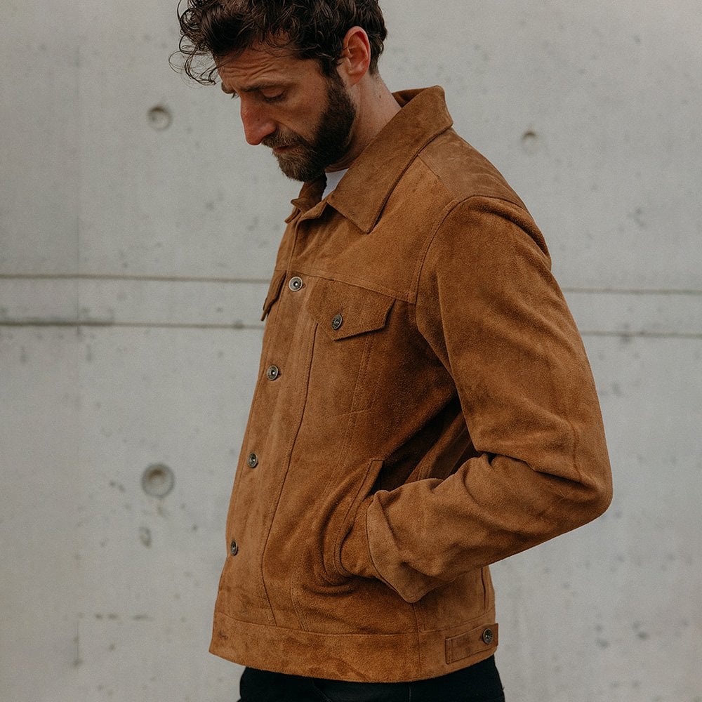 Motone Roughneck Reverse Suede Trucker Jacket - Otter Brown