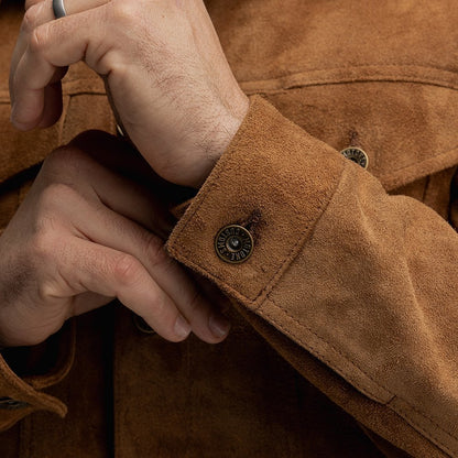 Motone Roughneck Reverse Suede Trucker Jacket - Otter Brown