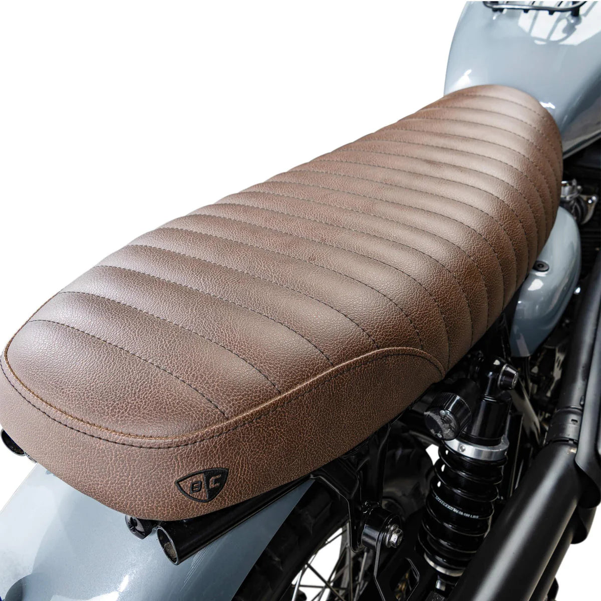 British Customs Slammer Tuck and Roll Gel Seat - Brown -  2001-2015 Triumph Bonneville, Thruxton, Scrambler