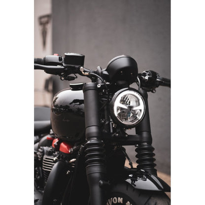 Motone The SPATZ - 47mm Fork Shrouds Covers with Klingon Handlebar Indicator Mounts - Triumph Bobber / Speedmaster