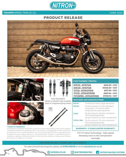 Nitron TVT Cartridge Kit - 2021+ Triumph Speed Twin 1200