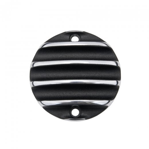 Motone Customs Ribbed ACG Cover - Black w/ Polished Fins
