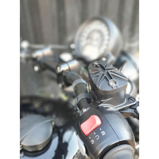 Motone Cast Brake Fluid Reservoir Master Cylinder Cap - Union Jack - Black - Triumph Classics