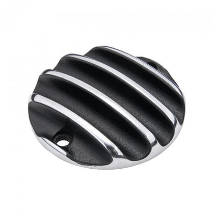Motone Customs Ribbed ACG Cover - Black w/ Polished Fins