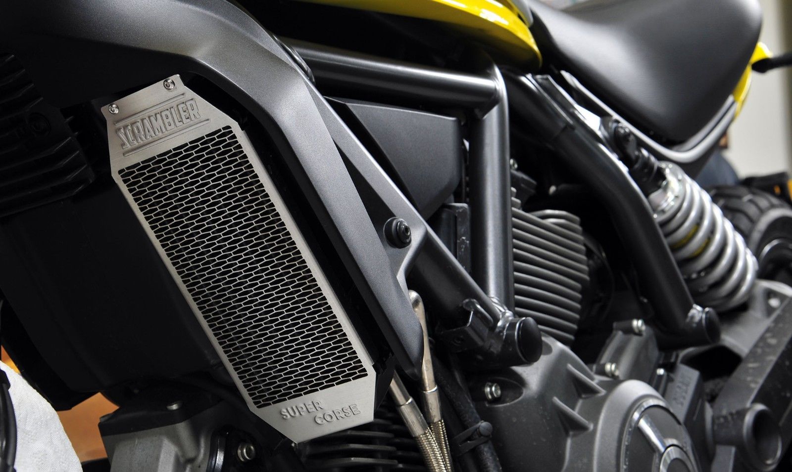 Super Corse Oil Cooler Cover Ducati Scrambler Silver or Black A J cycles A J Cycles