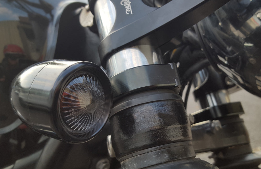 Motone 47MM Wrap Around Front Turn Signal Brackets - Bobber Black