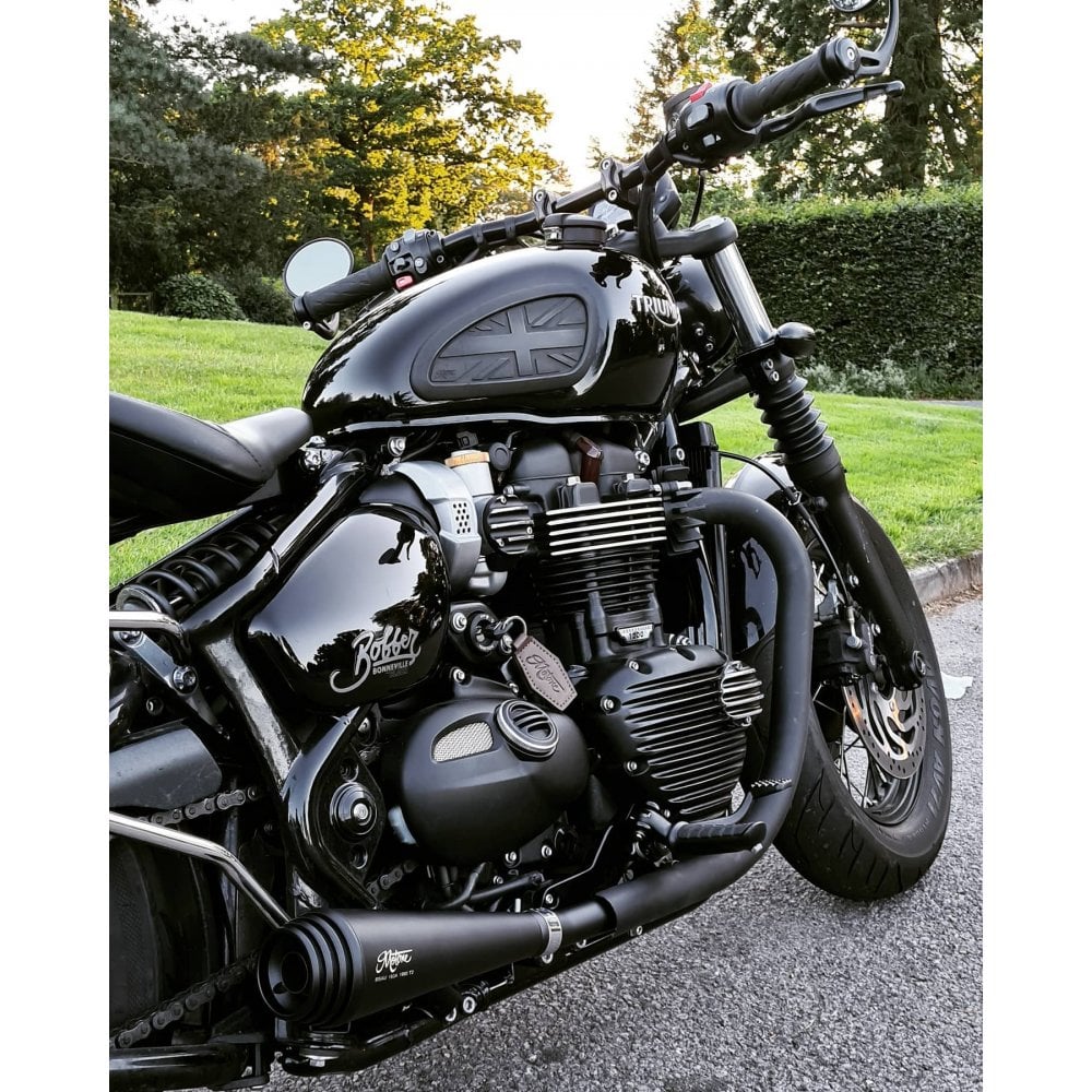 Motone Saturn V Exhaust / Slip Ons - Brushed Stainless - 2017+ Triumph Bobber and Speedmaster