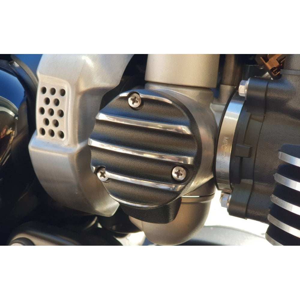 Motone Throttle Body Side Covers - Ribbed - Black with Polished Fins
