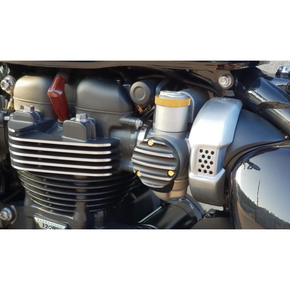 Motone Throttle Body Side Covers - Ribbed - Black with Polished Fins