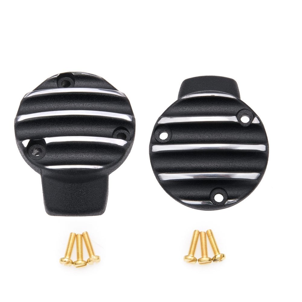 Motone Throttle Body Side Covers - Ribbed - Black with Polished Fins